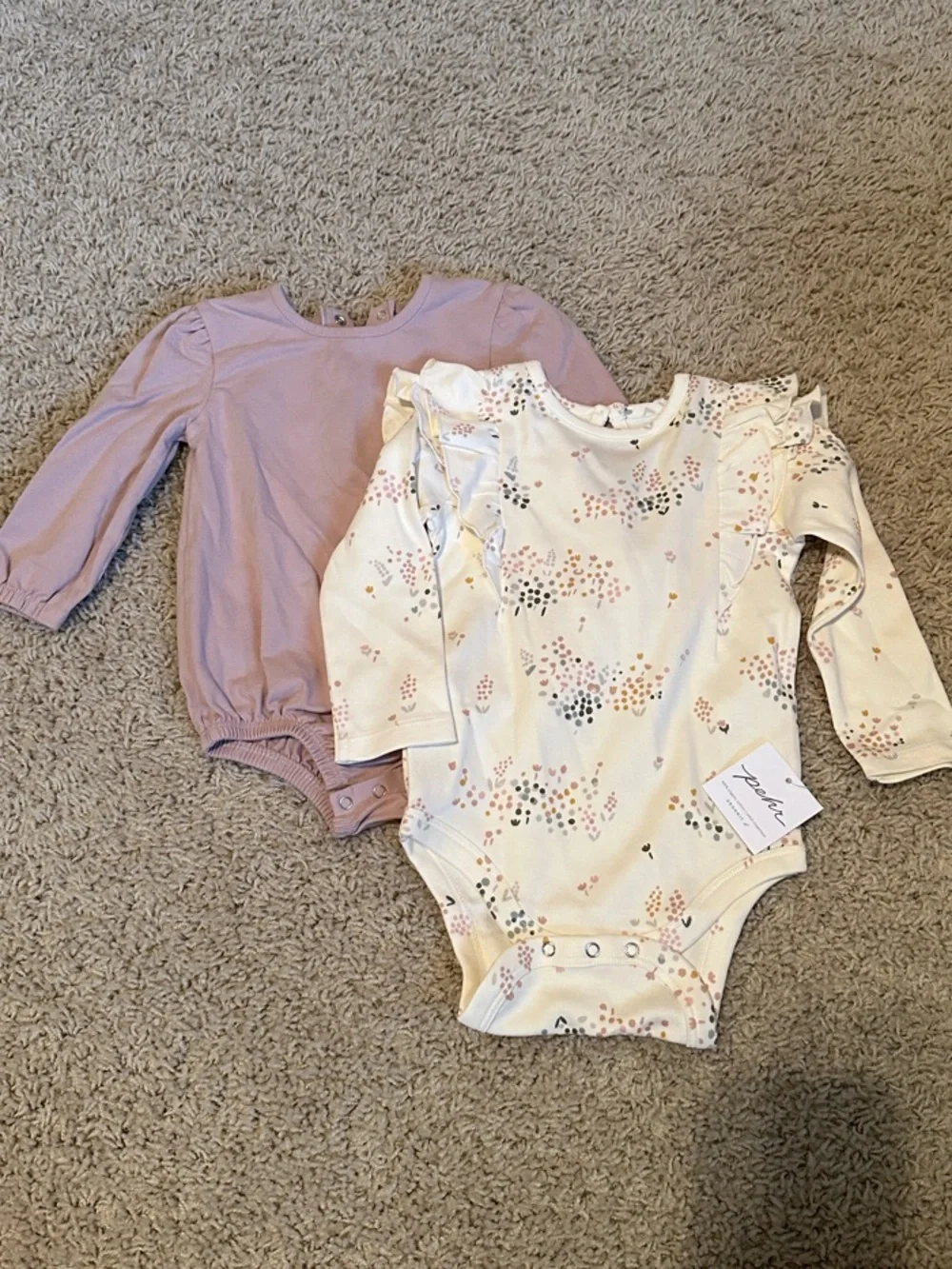 Pehr Long-Sleeve One-Piece Bodysuits - Mauve & Cream Floral